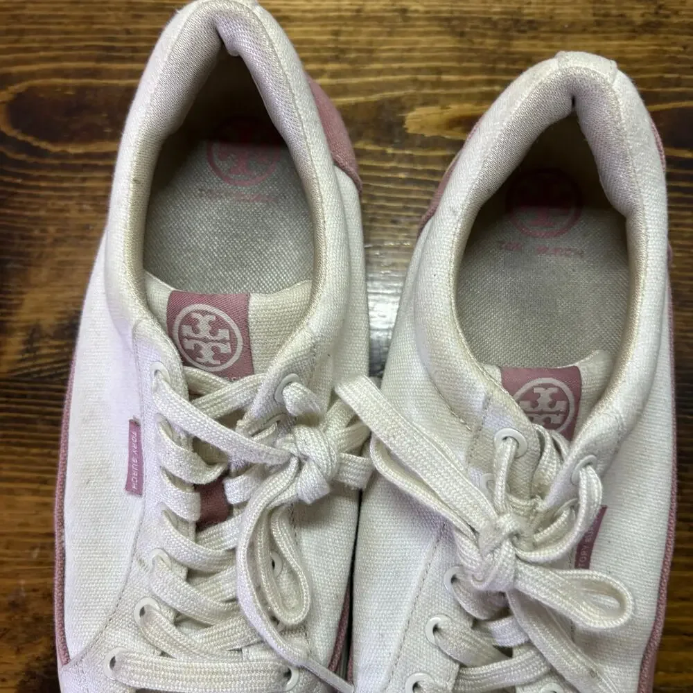 Tory Burch Cream And‎ Pink Sneakers Size 9.5